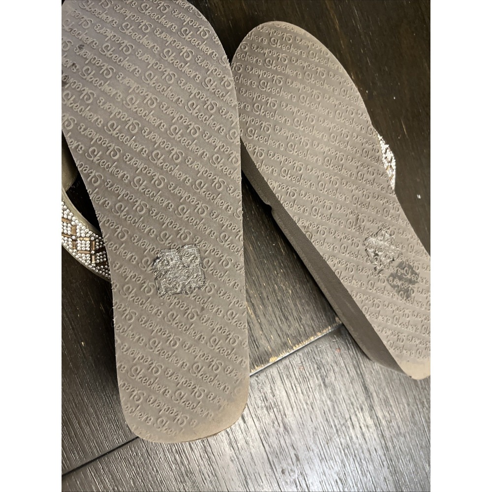 Skechers Flip Flops Womens 8 Taupe Yoga Foam Rhinestone Bling Platform Sandals - Picture 5 of 7